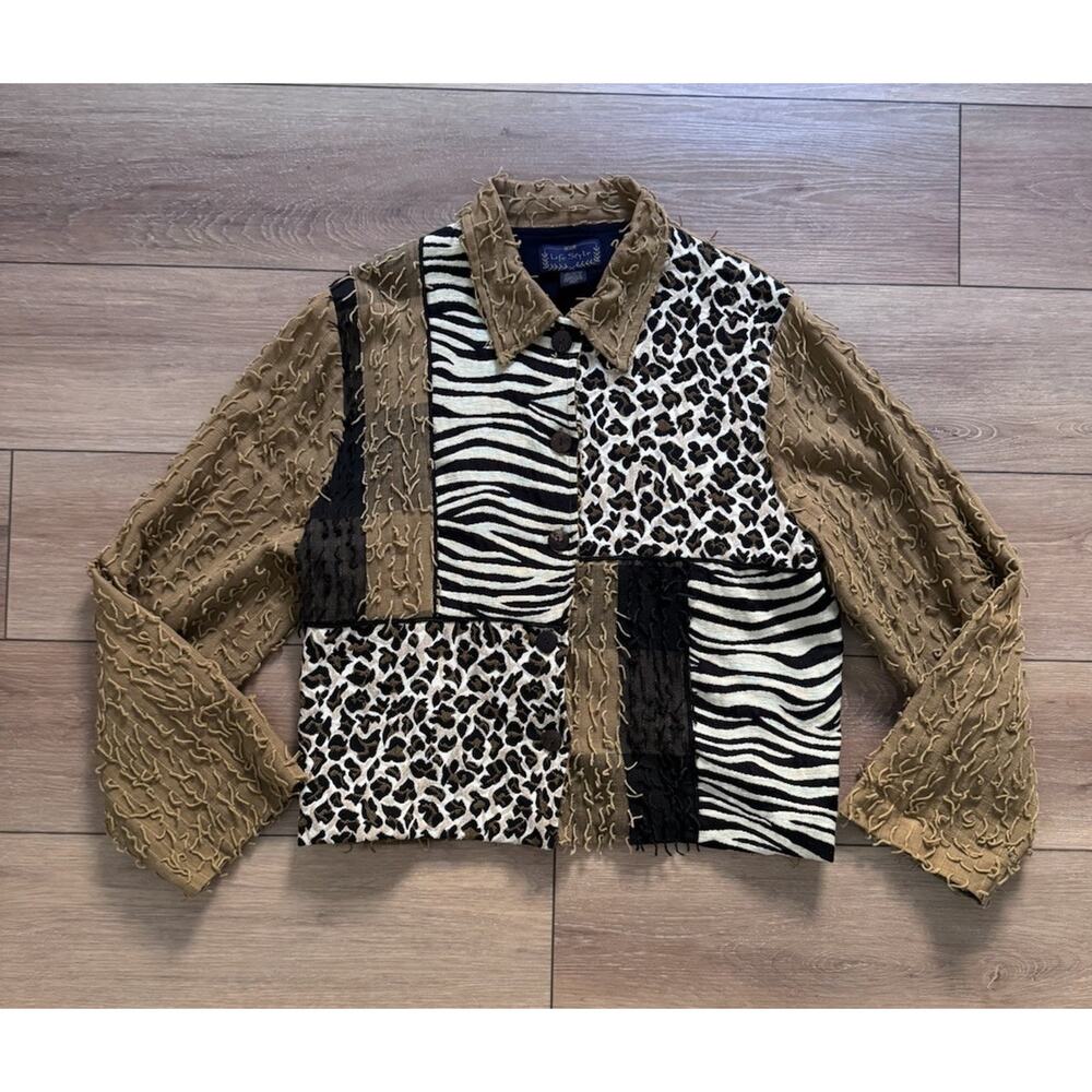 Vintage Abstract Animal Print Cropped Jacket XL Oversized Zebra Leopard Boho - Picture 10 of 16
